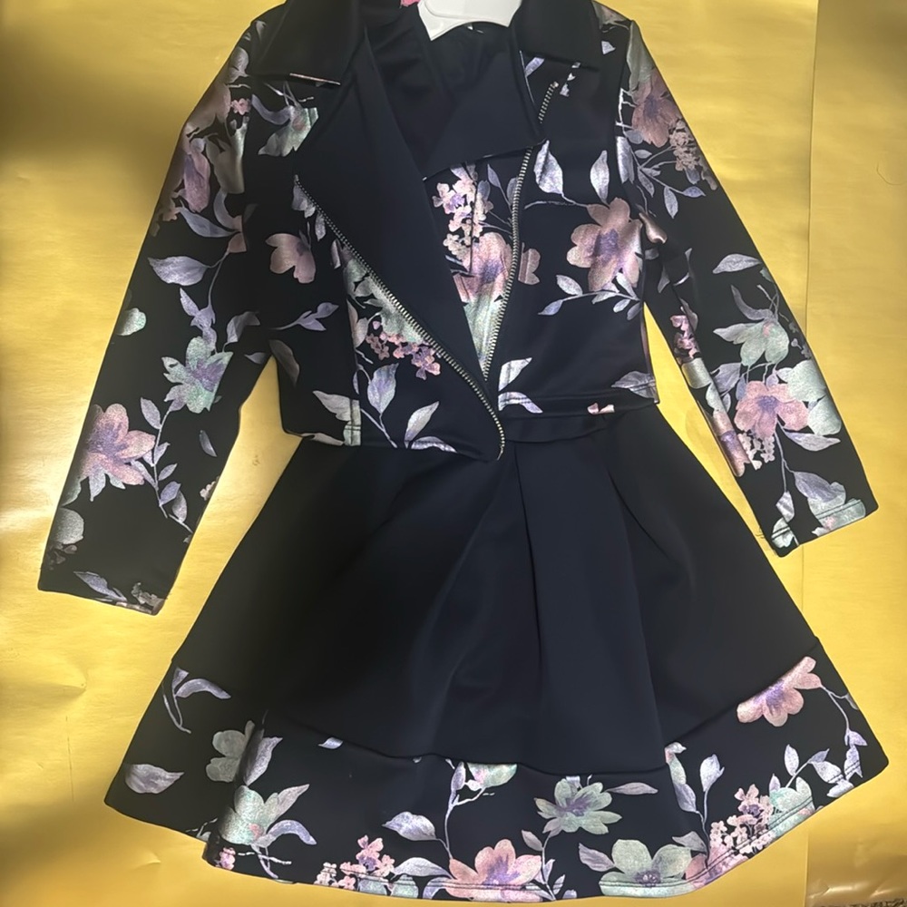 Easter dress🐣 (set🔥)navy blue with metallic pastel floral print‼️‼️‼️❗️